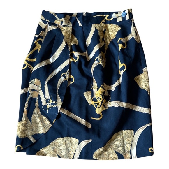 STUDIO 121 Dresses & Skirts - Studio 121 Gold Black Tassel Print Wrap Skirt 80s 90s Size 08
